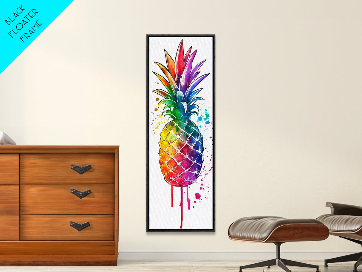 Pineapple painting vibrant wall art framed canvas print, colorful tropical art, kitchen decor, unique pop art style, perfect gift idea