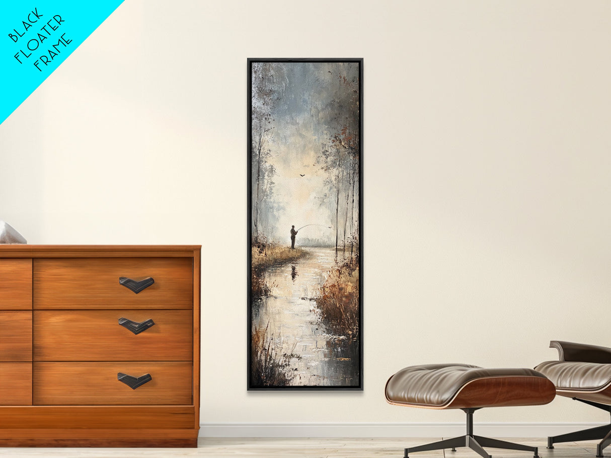 Fisherman painting peaceful landscape framed canvas print, autumn outdoor wall art, rustic decor, nature lovers gift, tranquil scene decor