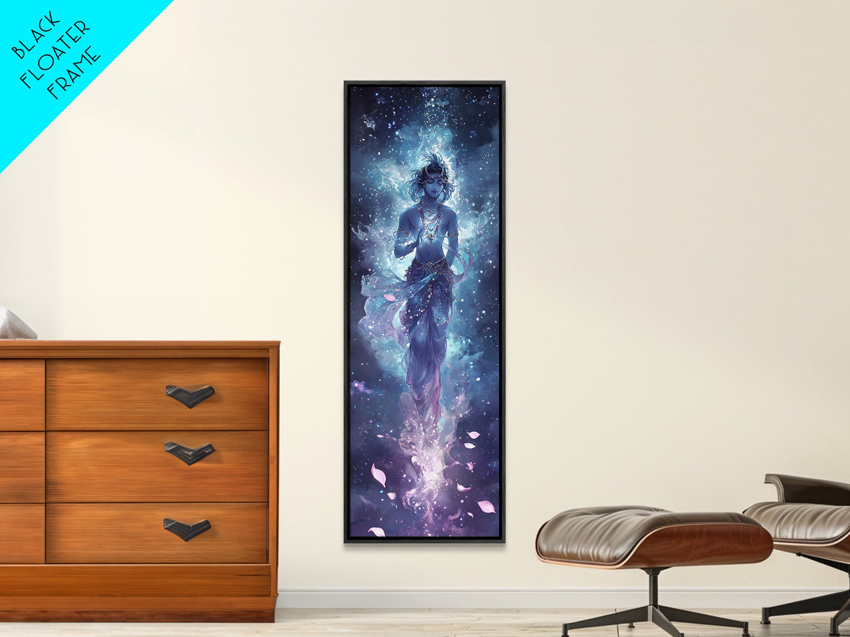 Painting of Krishna Framed Canvas PRINT, Hindu Decor, Hinduism Wall Art, Indian Decor, Radha Krishna Painting, Tall Narrow Wall Art