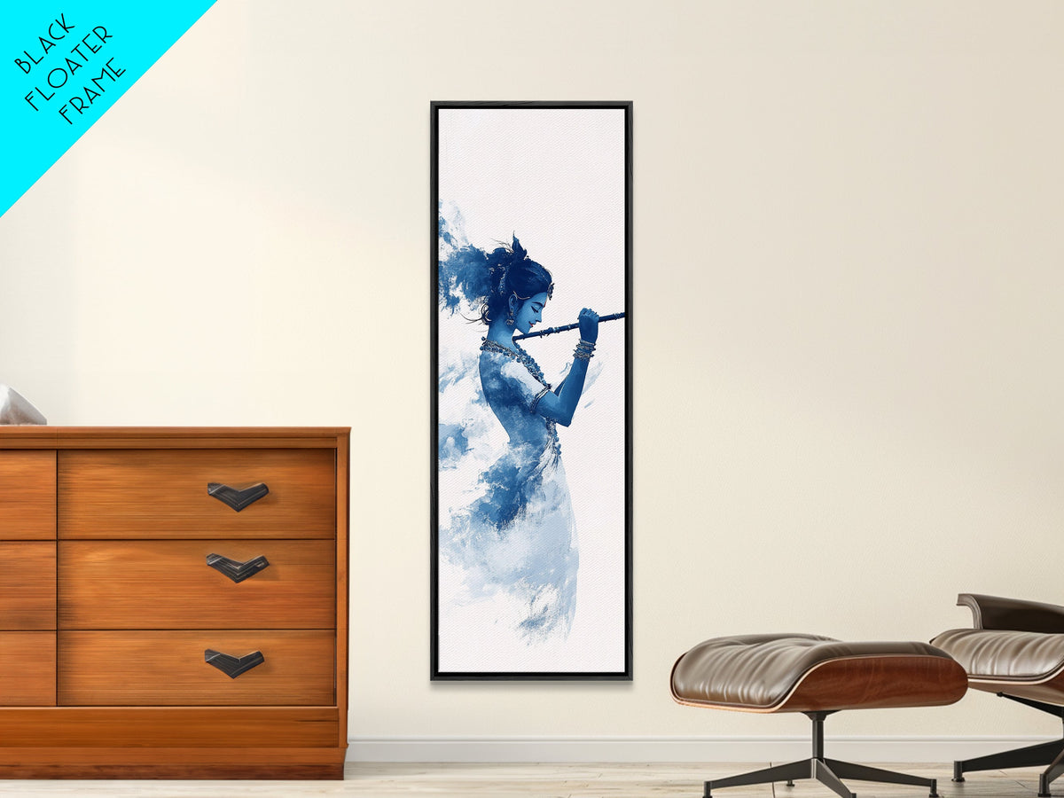 Painting of Krishna Canvas Print Framed Wall Art, Indian Art, Hindu Decor, Vertical Skinny Art, Tall Narrow Wall Art