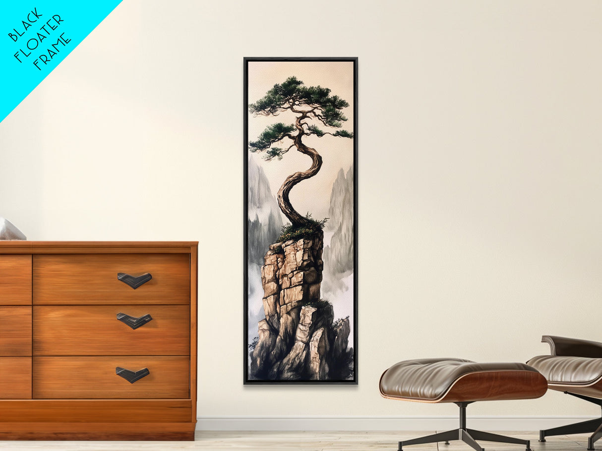 Framed Canvas Print Wabi Sabi Art Coastal Landscape Nautical Wall Art Pine Tree Artwork Living Room Decor Above Couch Art Serenity Gift