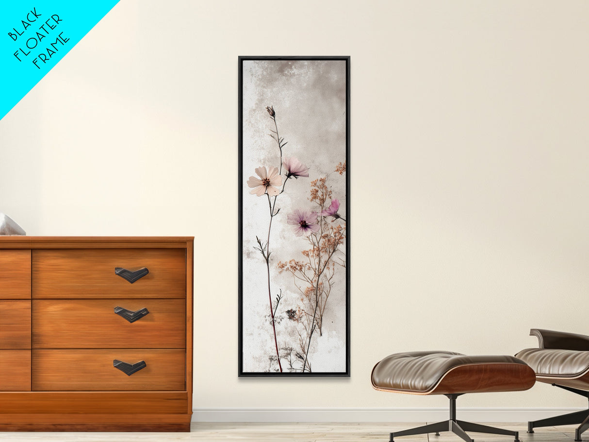 Framed Canvas Print Moody Wildflower Painting on Canvas, Minimalist Botanical Art, Cozy Autumn Decor, Above Couch Art, Rustic Wall Art