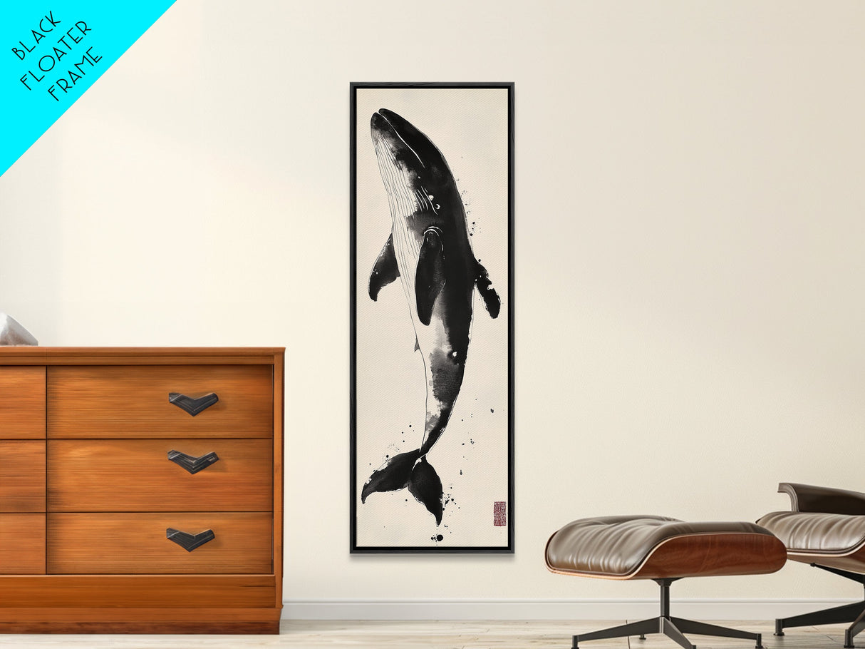 Majestic Humpback Whale in Striking Monochrome Ink Style – Sophisticated Canvas Print for Marine Life Enthusiasts and Nautical Wall Decor