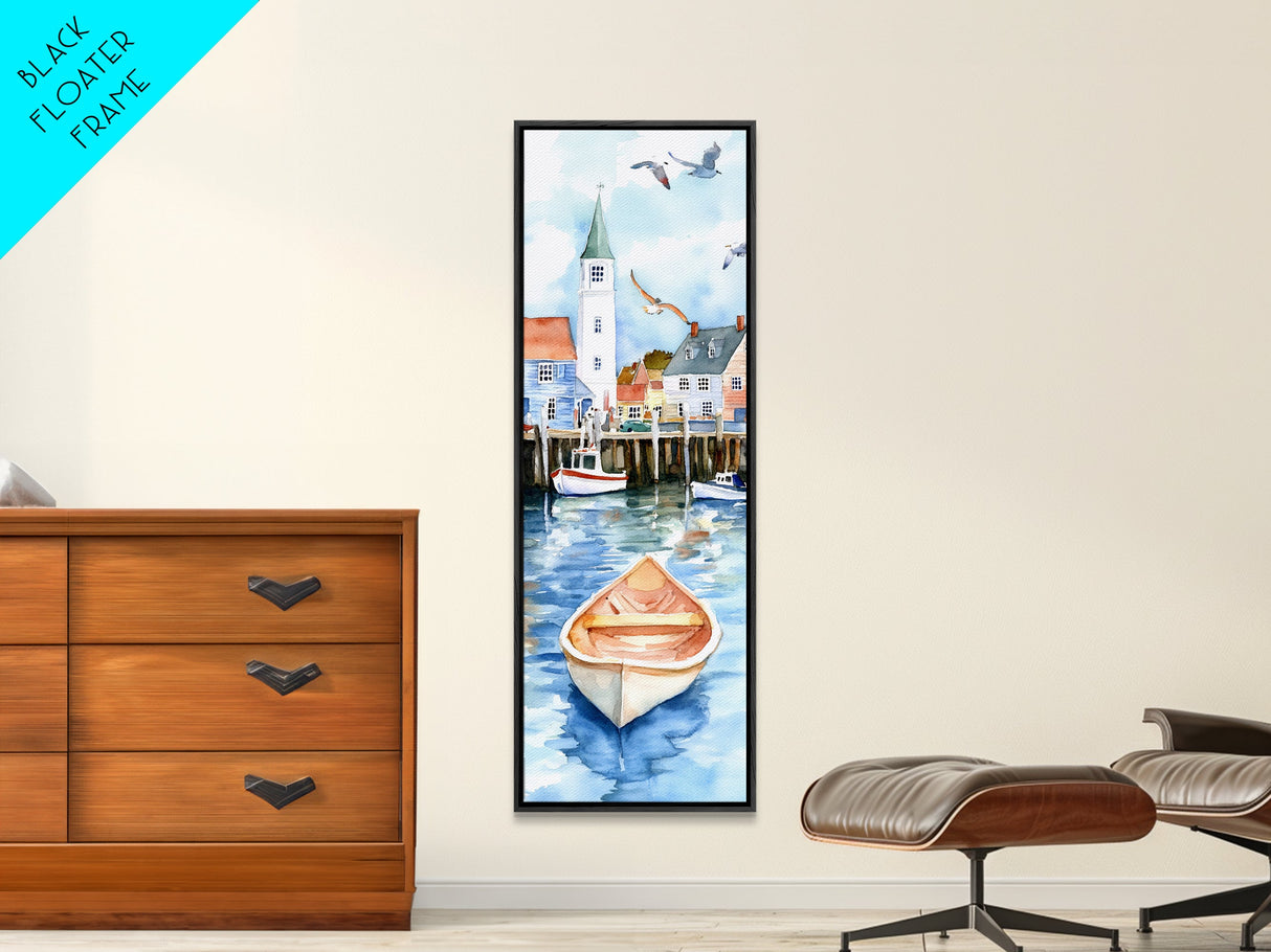 Tranquil Coastal Village with Seagulls Painting - Canvas Print for Nautical Wall Art, Coastal Scene Decor, Ocean-Inspired Art, Harbor Home Decor