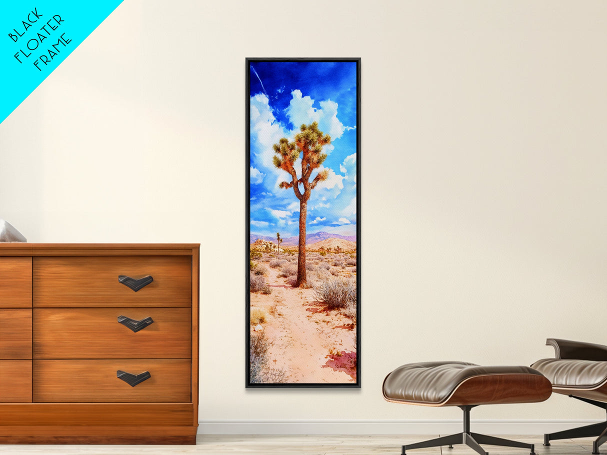 Watercolor Painting Print of Joshua Tree California Framed Canvas Print - Tall Skinny Art - Landscape Painting of Joshua Tree California