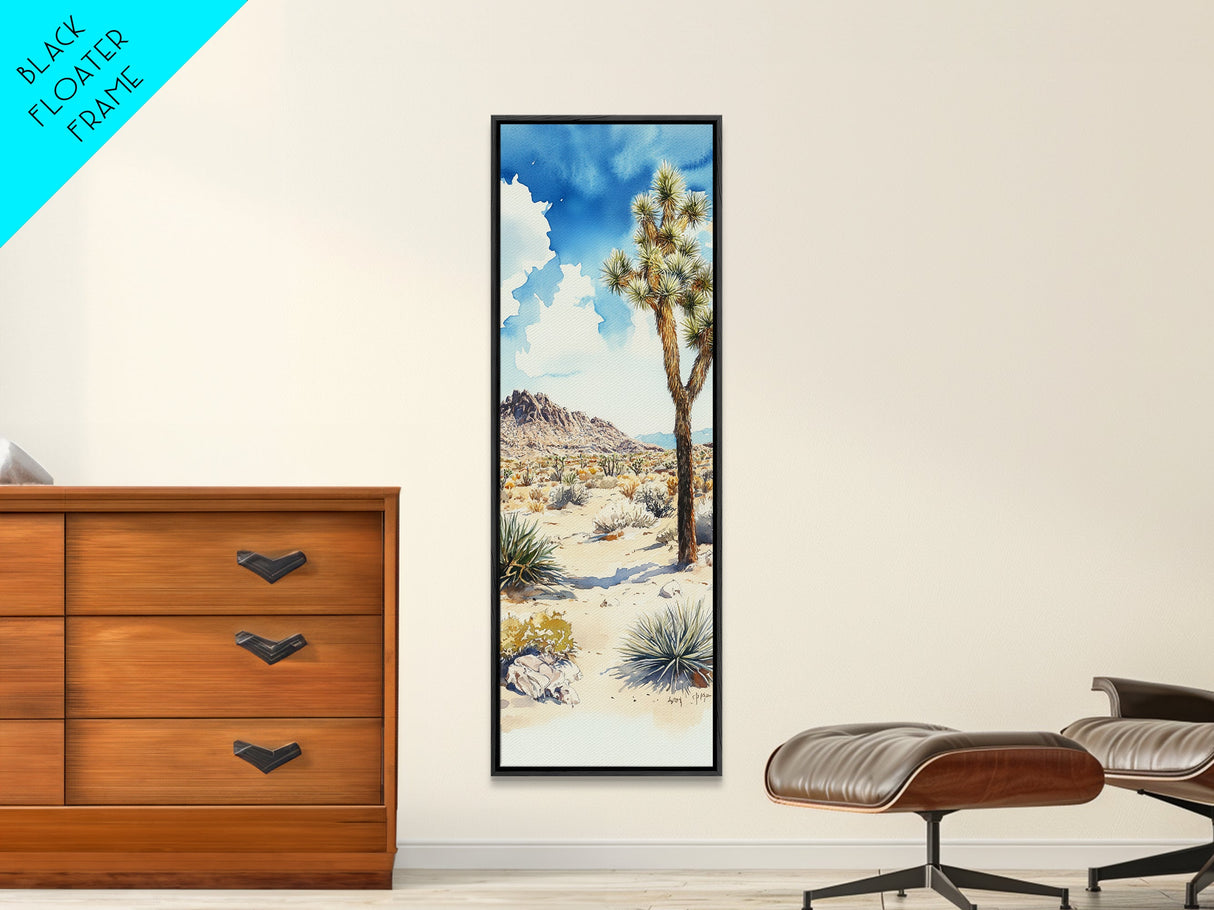 Retro Joshua Tree Wall Art Framed Canvas Print - Unique California Themed Wall Art - Skinny Tall Art - Narrow Art - Accent Piece Wall Art