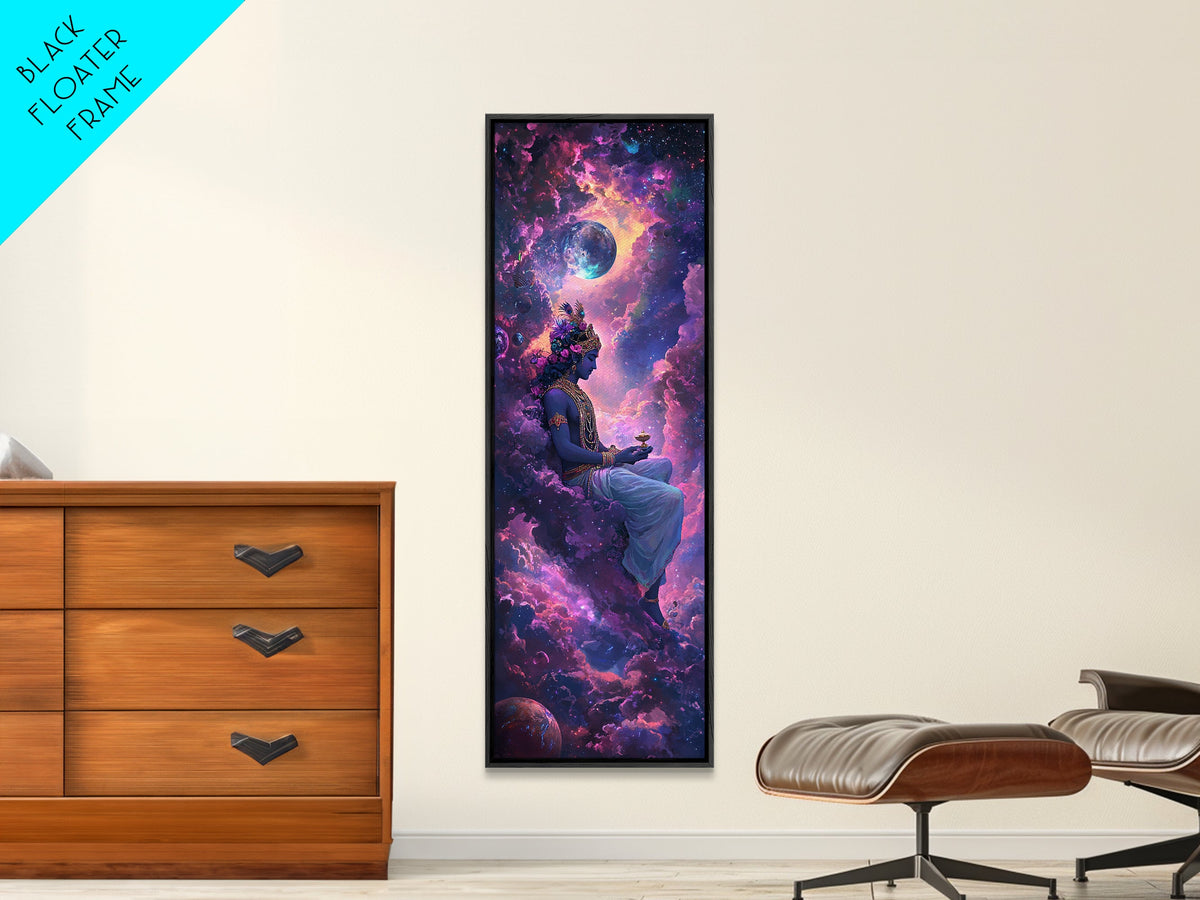 Radha Krishna Painting Print, Framed Canvas Print, Krishna Wall Art, Tall Vertical Art, Skinny Art, Indial Art, Krishna Painting, Galaxy Krishna Art