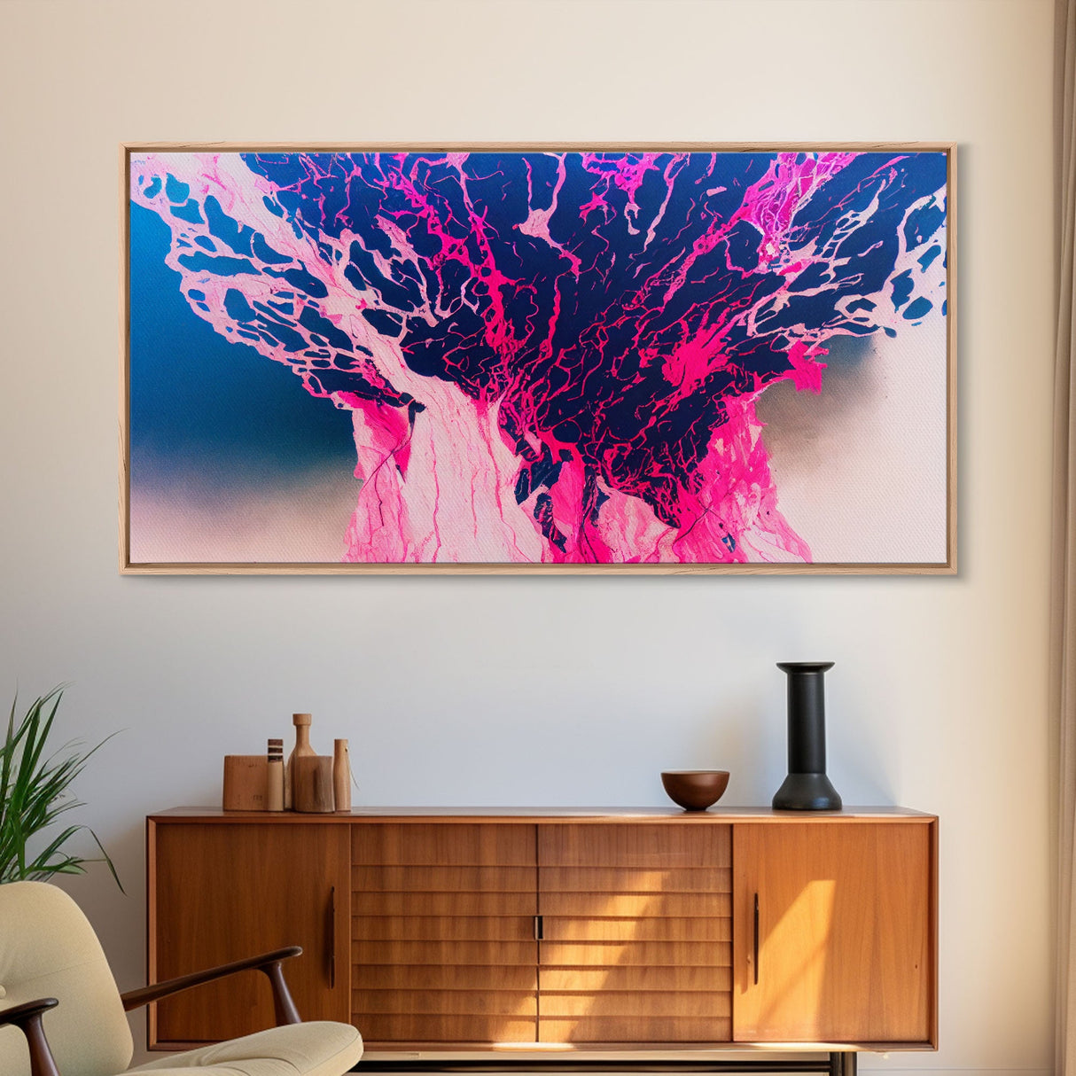 Neon Pink Explosion, Trippy Psychedelic Art, Ready To Hang Canvas Print, Framed Canvas Wall Art