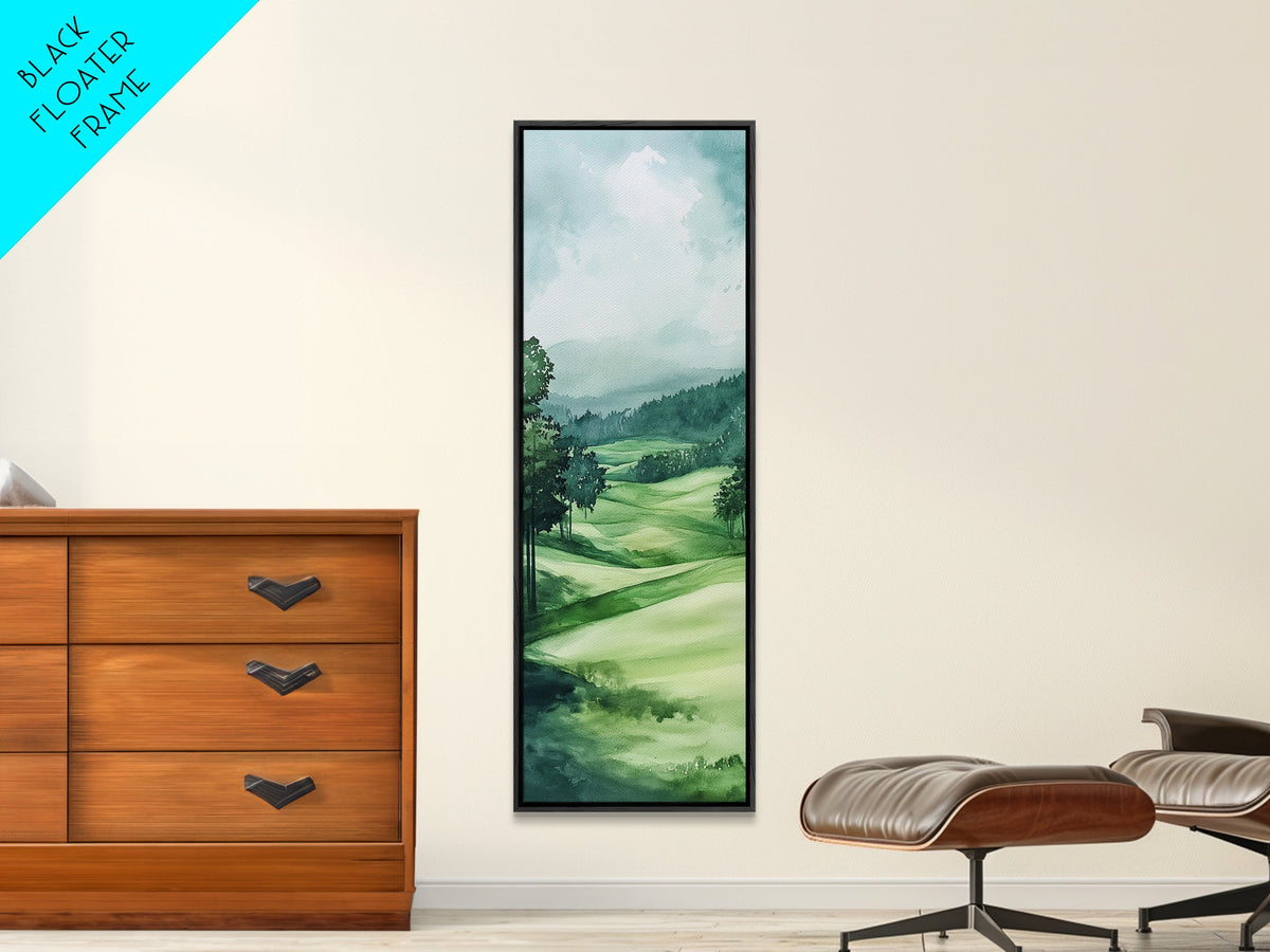 Watercolor Mountain Art Canvas Print Rustic Landscape Art Above Bed Wall Art Extra Wide Art Vertical Wall Art Green Wall Art Gift