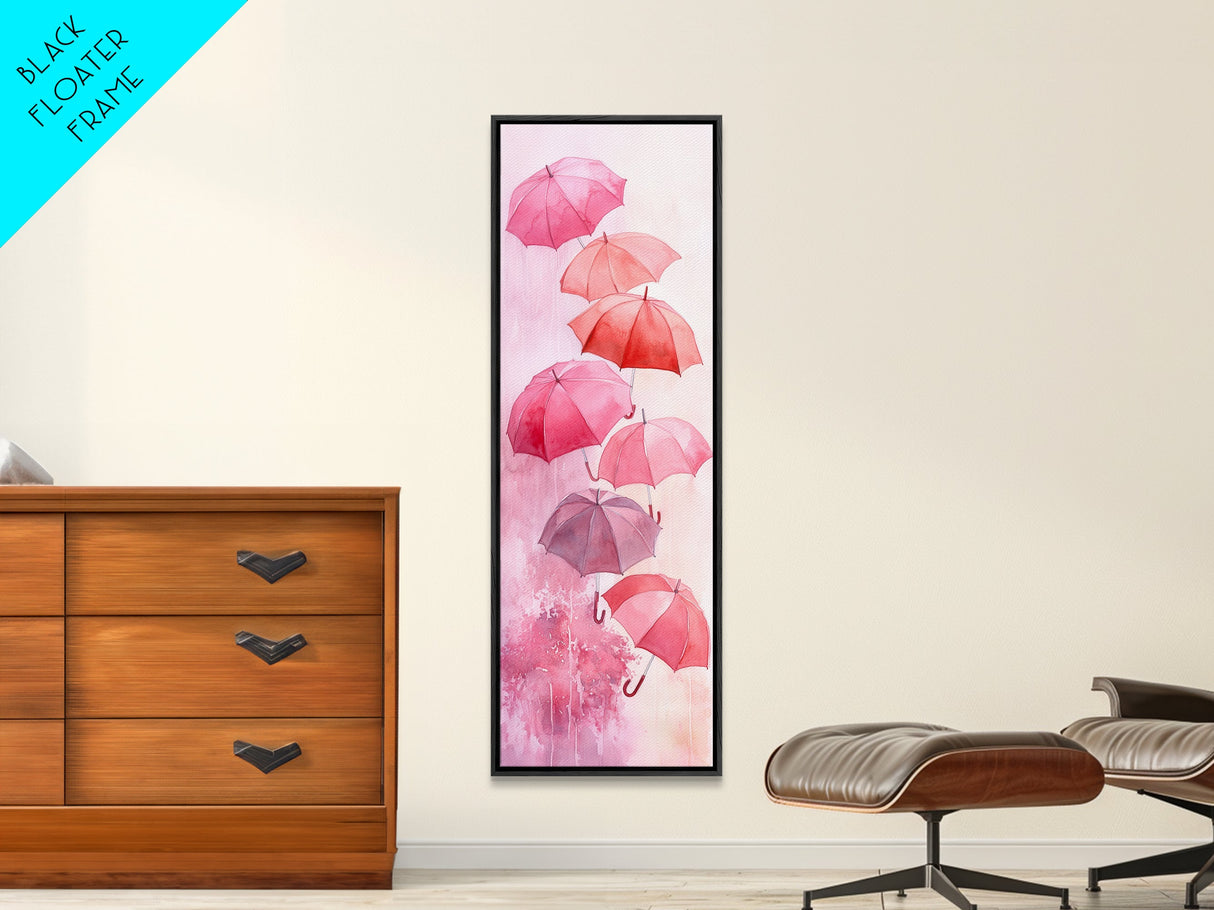 Light Pink Umbrella Canvas Print Above Sofa Art Long Narrow Wall Art Whimsical Art Cherry Blossom Painting Pink Abstract Art Vertical