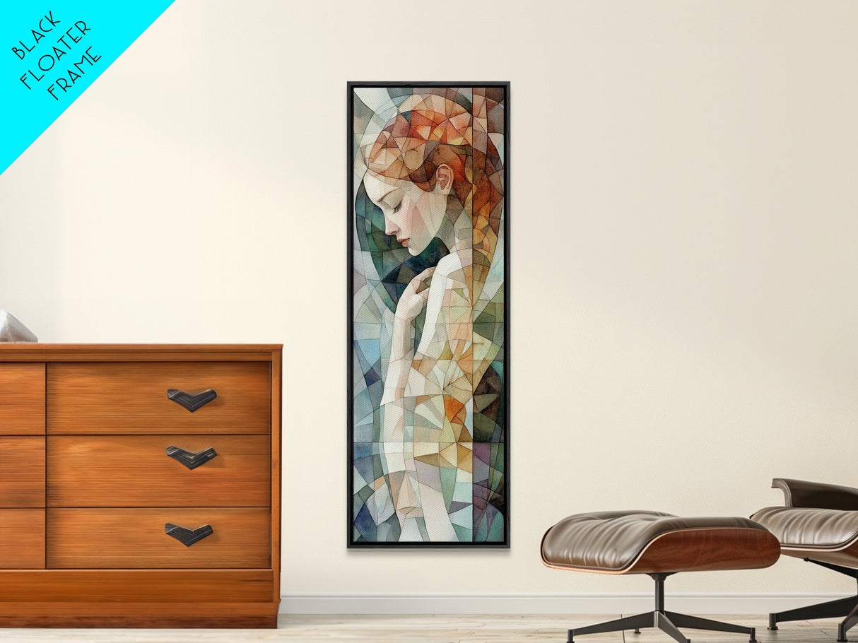 Woman in Mosaic Framed Canvas Print Chinoiserie Art Nouveau Print Goddess Art Whimsical Bedroom or Living Room Vertical Wall Art