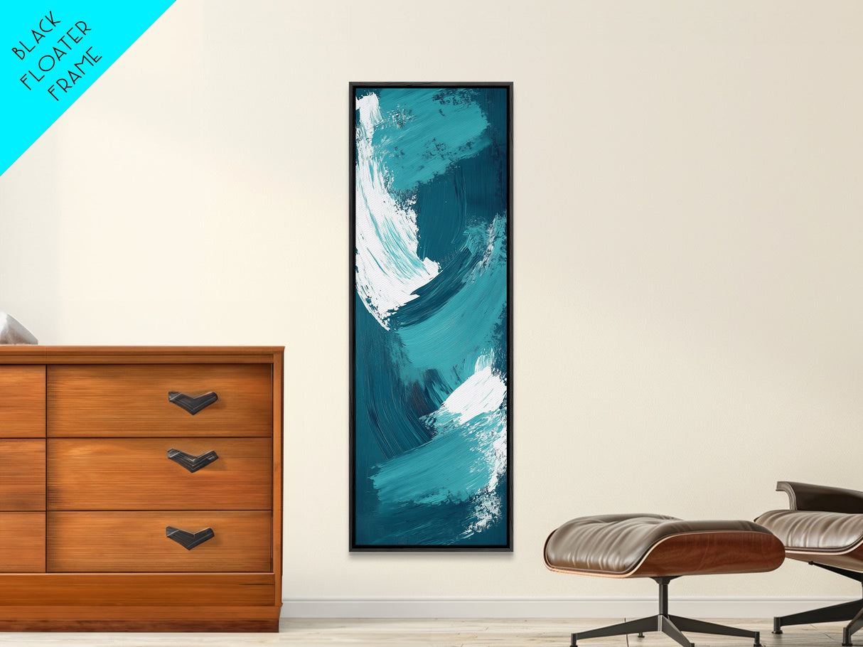 Oceanic Brushstroke Canvas Print in Teal and White, Abstract Art, Coastal Wall Art, Nautical Decor, Minimalist Art, Living Room Art