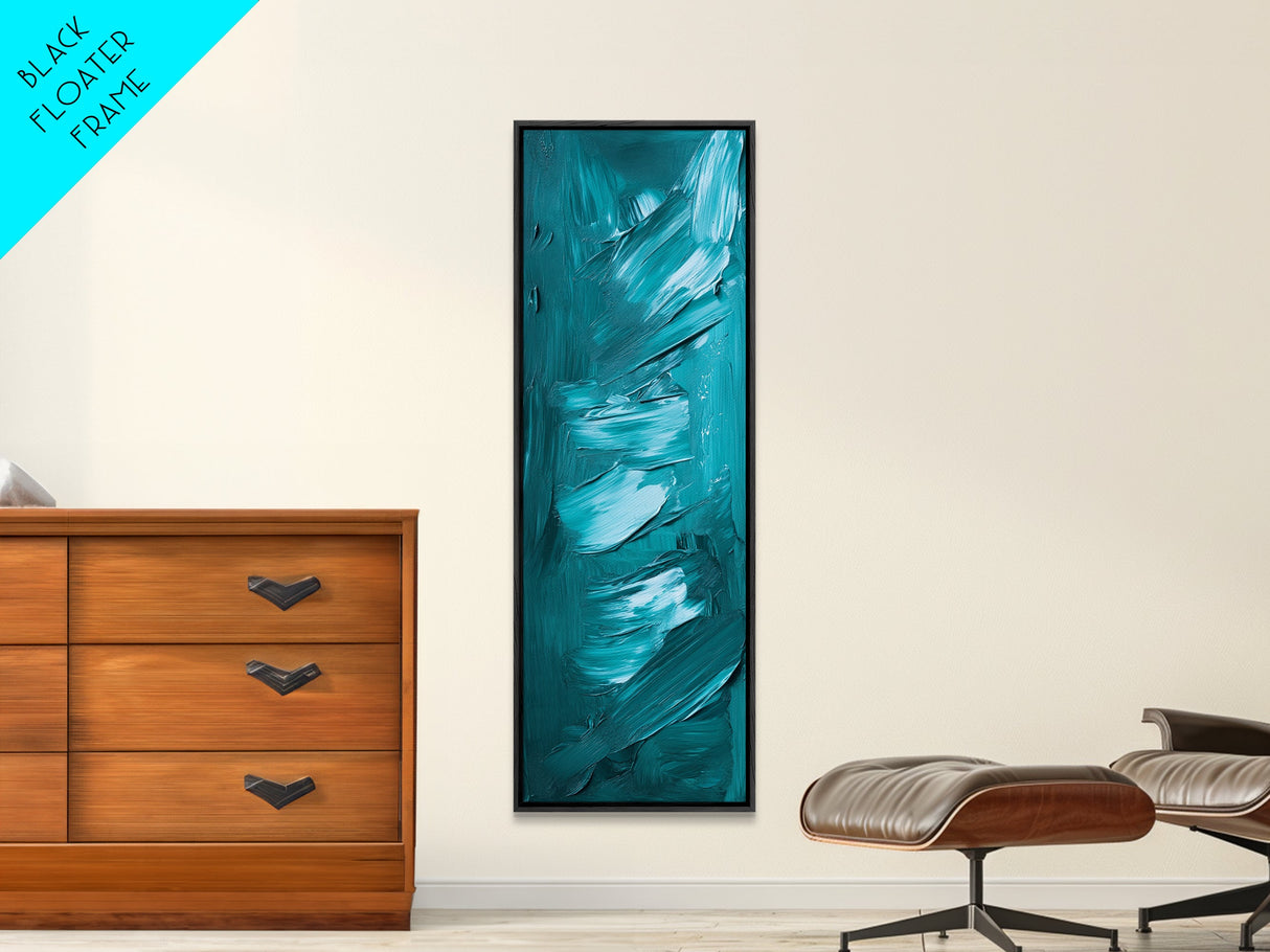 Textured Brushstroke Framed Canvas Print in Bold Teal, Geometric Wall Art, Vertical Wall Art, Coastal Decor, Bedroom Art, Gift Idea