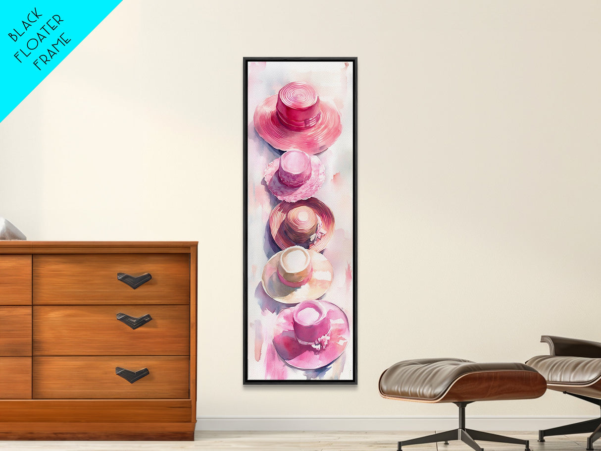 Vertical Hat Art Canvas Print Pink Abstract Fashion Painting Living Room Decor Skinny Wall Art Boho Minimalist Gift Idea