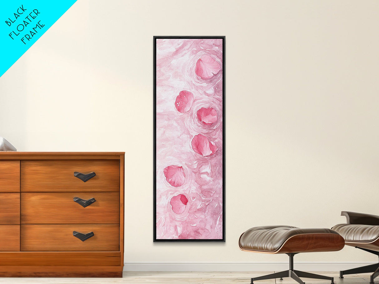 Floating Rose Petals in Water Canvas Print, Light Pink Wall Art, Botanical Nature Decor, Whimsical Aesthetic Bedroom or Living Room Art