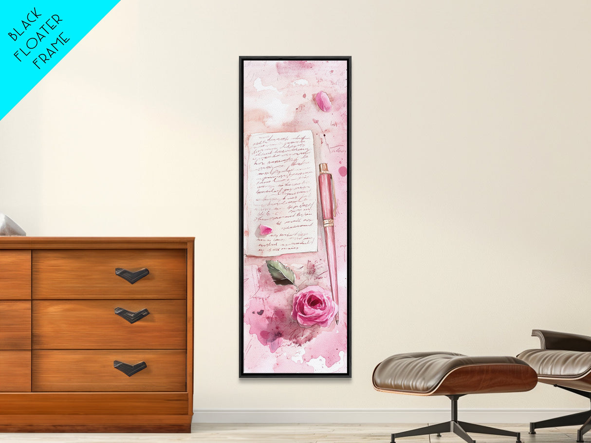 Romantic Pink Rose Painting Framed Canvas Print, Light Pink Wall Art, Floral Bedroom Art, Gift Idea For Her, Rose Botanical Prints
