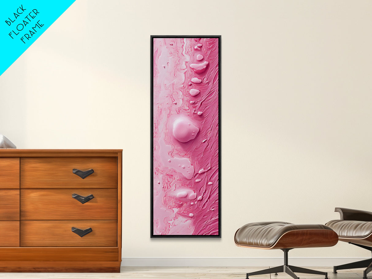 Pink Texture Abstract Framed Canvas Print, Minimalist Blotter Art in Light Pink Tones, Skinny Wall Art for Modern Bedroom or Office