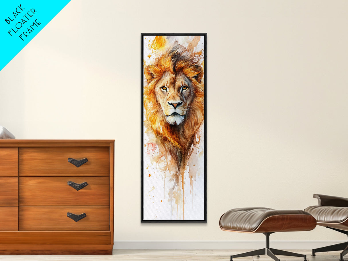 Majestic Lion Portrait Framed Canvas Print Featuring Bold African Art Style, Perfect for Rustic or Wildlife-Inspired Interiors