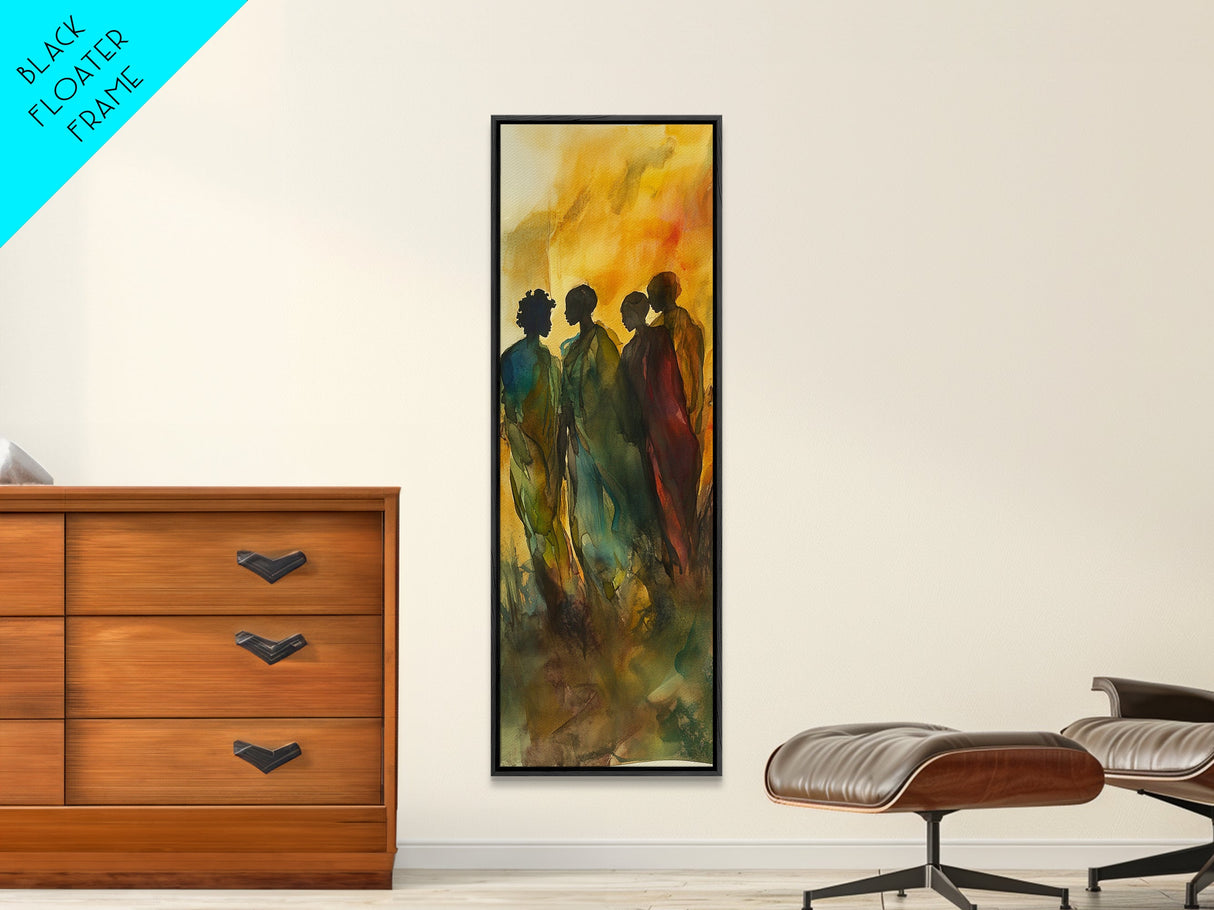 Golden Silhouettes Framed Canvas Print African Inspired Art Sunset Hues Moody Abstract Living Room Wall Art Fall Home Decor