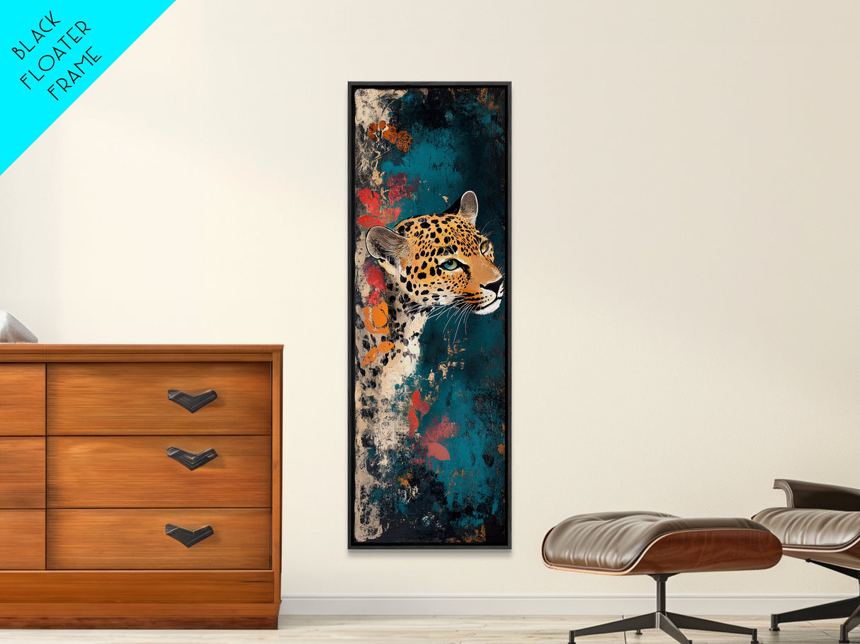 Leopard Wall Art Framed Canvas Print Featuring Elegant and Colorful Design, Perfect Vertical Boho Home Decor Accent Piece
