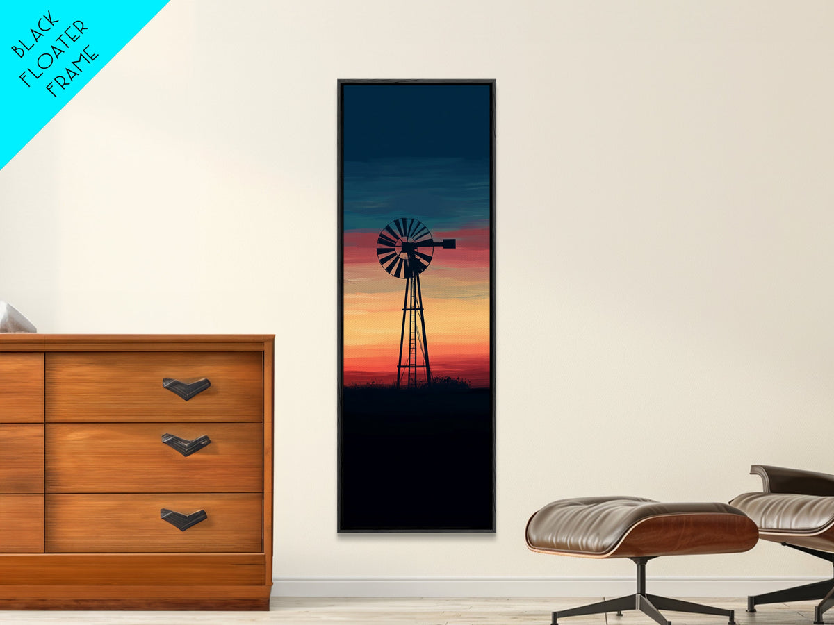 Canvas Print Moody Sunset Windmill Wall Art, Vertical Rustic Decor, Tall Narrow Farmhouse Artwork, Gift Idea for Living Room
