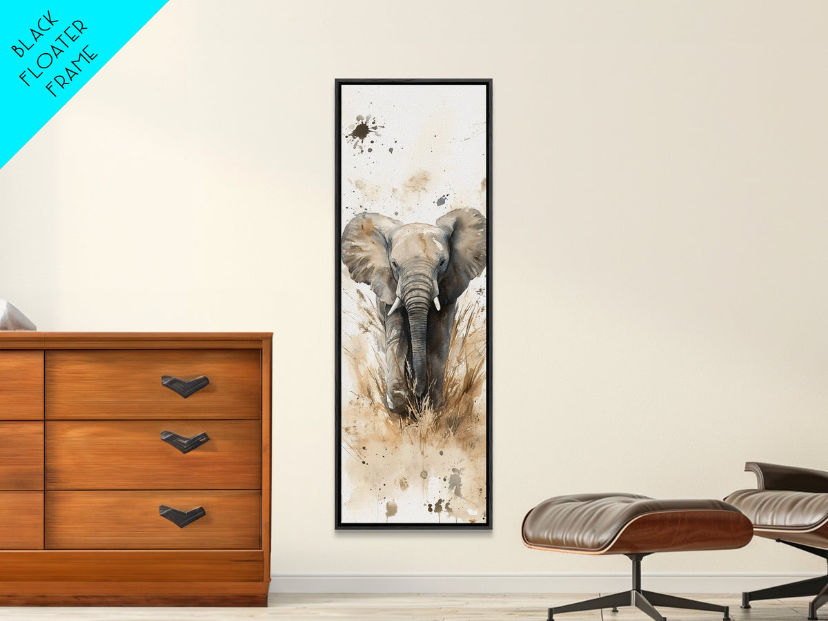 Elephant Wall Art Canvas Print African Art Safari Painting Rustic Decor Vertical Long Narrow Wall Art Animal Lover Gift