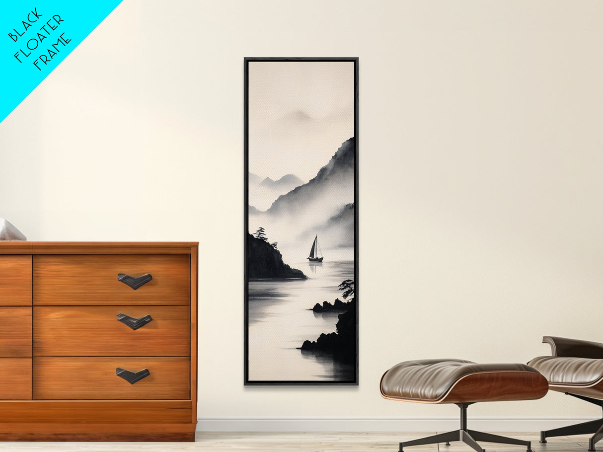 Sailboat Reflection Framed Canvas Print Nautical Painting Coastal Decor Minimalist Art Seascape Wall Art Bedroom or Living Room Piece