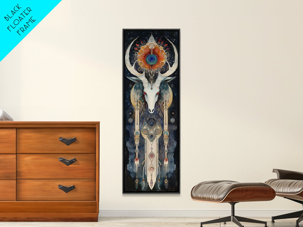Dreamcatcher Deer Canvas Print Featuring Boho Sacred Geometry Art, Native Inspired Dark Angels Wall Art Ideal For Gift Idea