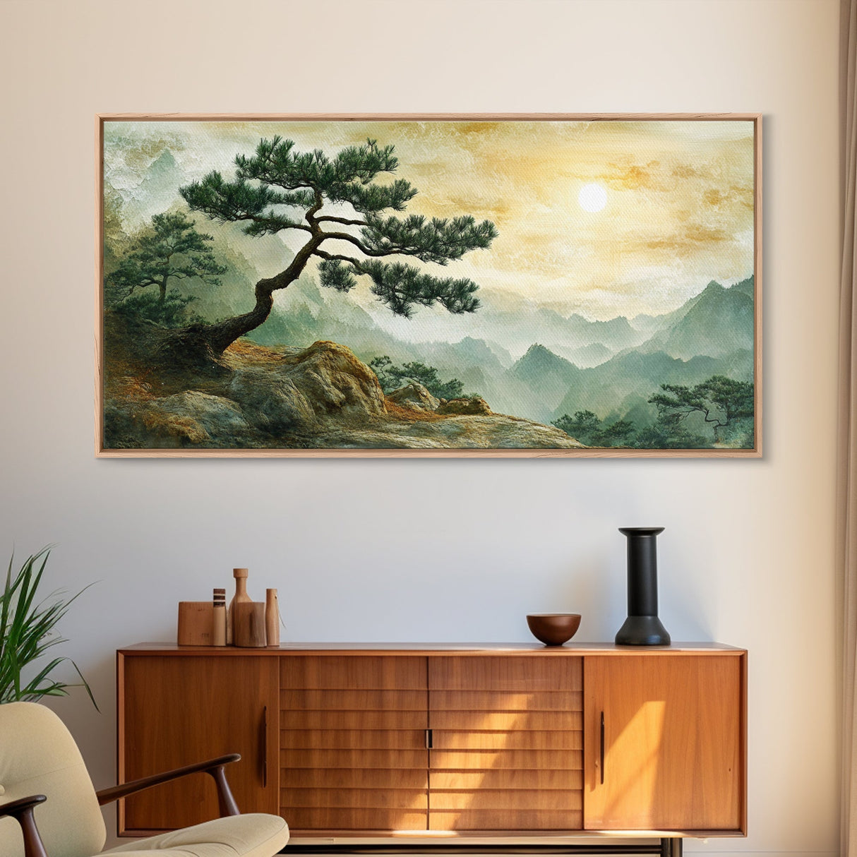 Mountain Landscape Pine Tree Canvas Print Nature Art Zen Wall Art Rustic Decor Horizontal Artwork Bedroom Above Couch Wall Art