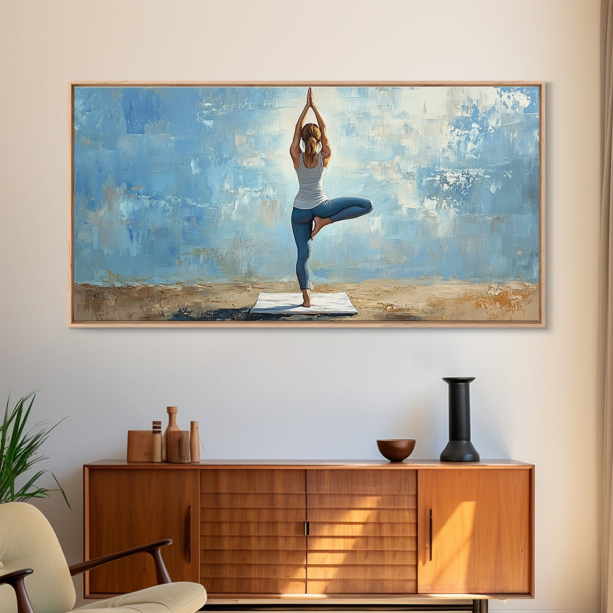 Yoga Tree Pose Canvas Print Zen Serenity Wall Art Minimalist Living Room Neutral Modern Home Decor Therapy Art Unique Gift Idea