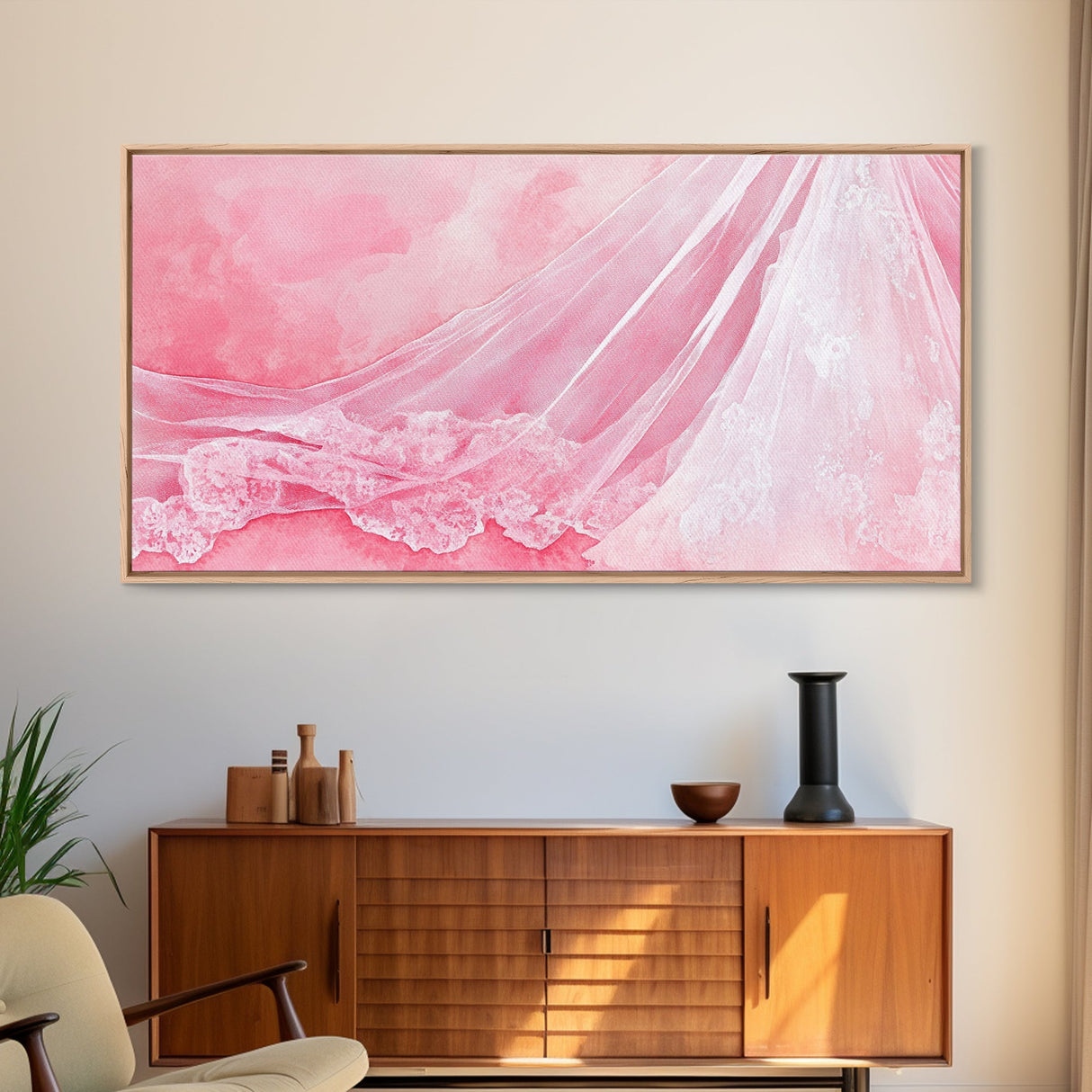 Wedding Veil Pink Abstract Art Canvas Print, Light Pink Wabi Sabi Art Wall Decor, Romantic Bedroom Art Unique Gift Idea