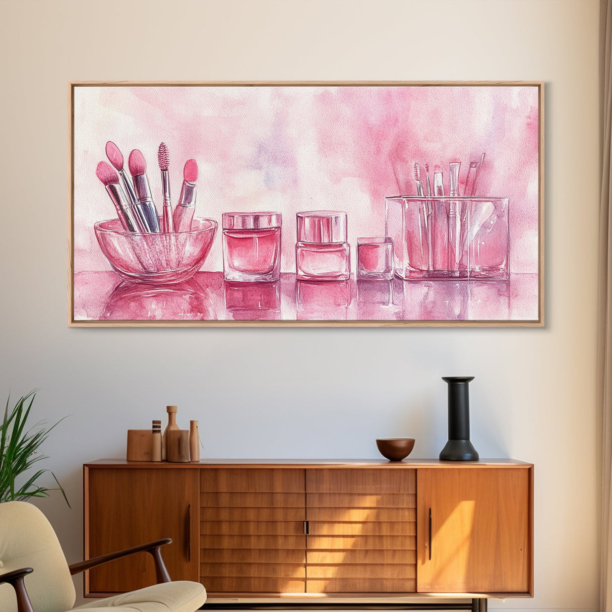 Makeup Brushes Still Life Canvas Print Light Pink Wall Art Dorm Decor Wabi Sabi Art Gift Idea Living Room or Vanity Artwork