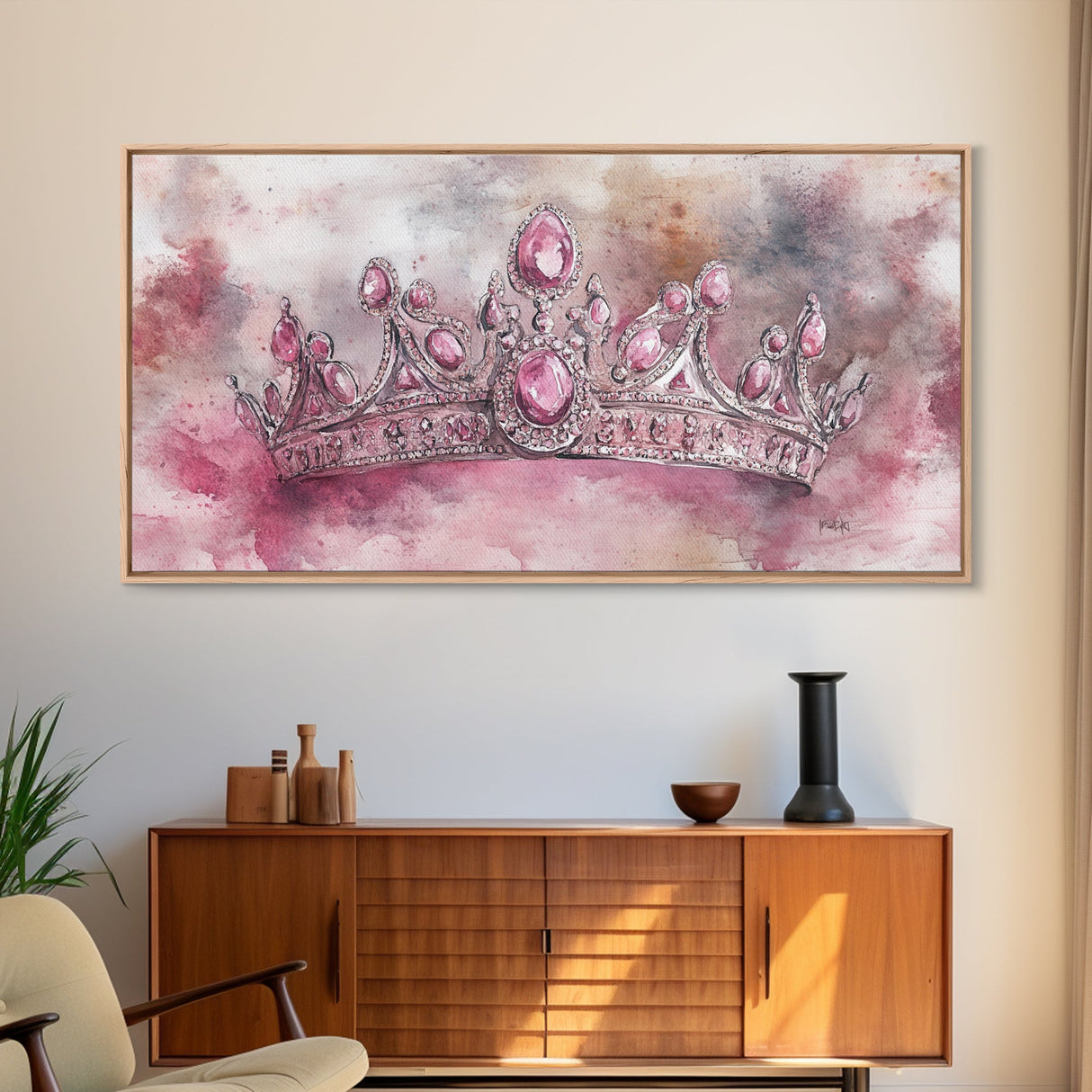 Regal Crown Painting Framed Canvas Print Goddess Art Print Pink Abstract Art Light Pink Wall Art Bedroom Decor Unique Gift Idea