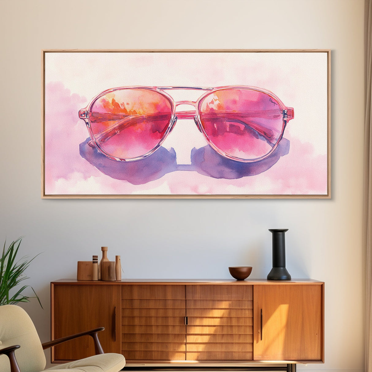 Retro Sunglasses Art Canvas Print | Fun Pink Wall Art | Whimsical Framed Canvas Print | Boho Chic Decor | Gift Idea | Dorm Room Art