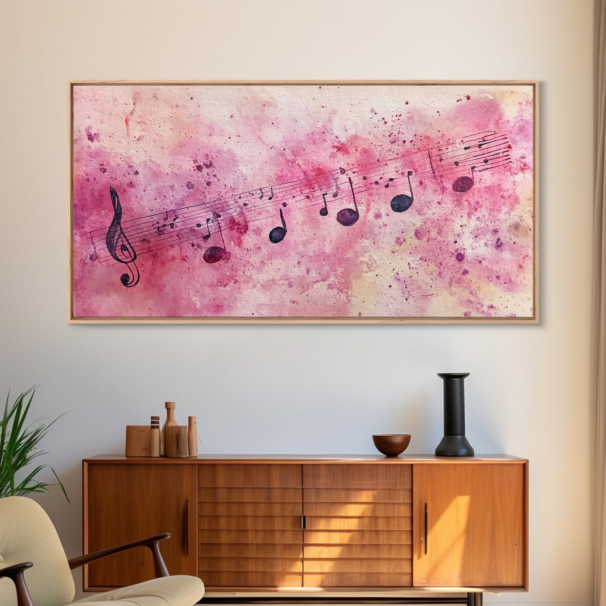 Sheet Music Canvas Print | Musical Wall Art, Whimsical Art, Light Pink Wall Art, Artistic Decor, Bedroom Art, Living Room Wall Decor
