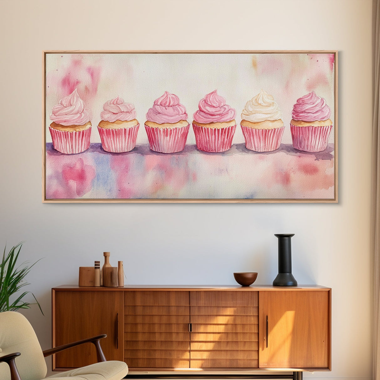 Whimsical Cupcake Canvas Print Pastel Pink Kitchen Art Light Pink Wall Art Food Review Kitchen Decor Gift Idea For Her