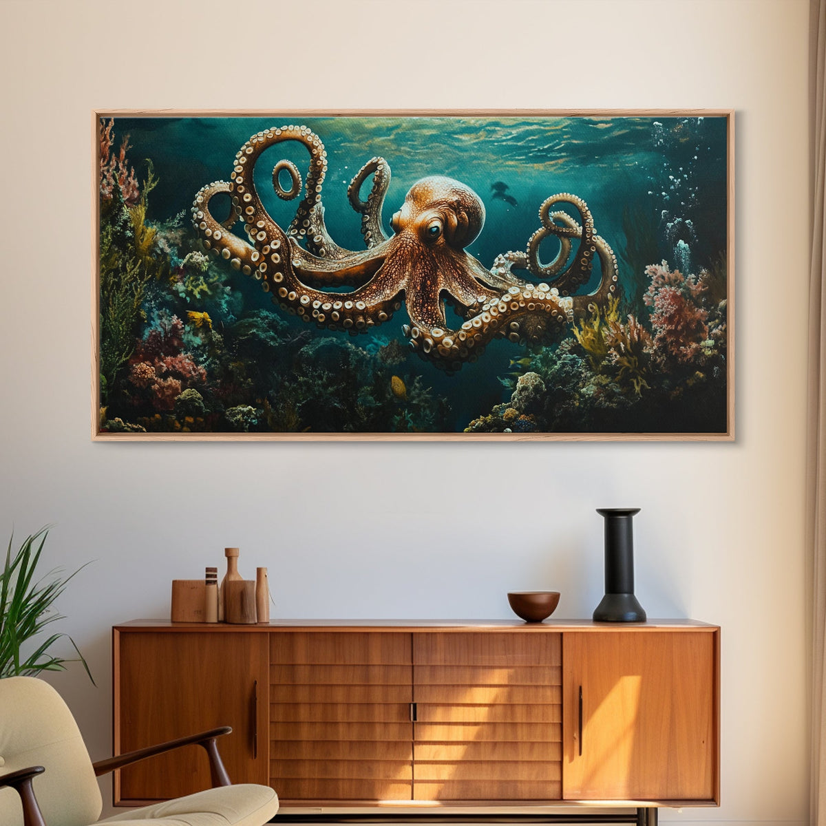 Magnificent Octopus Canvas Print Nautical Wall Art Coastal Decor Rustic Living Room Art Above Couch Art Gift Idea