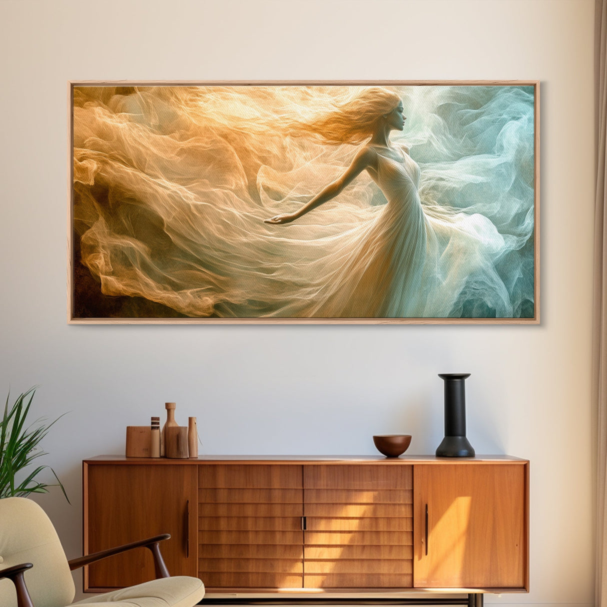 Flowing Fabric Spirit Framed Canvas Print, Zen Wall Art, Yoga Art, Goddess Art Print, Moody Art, Boho Wall Art, Pink Wall Art, Vertical Wall Art