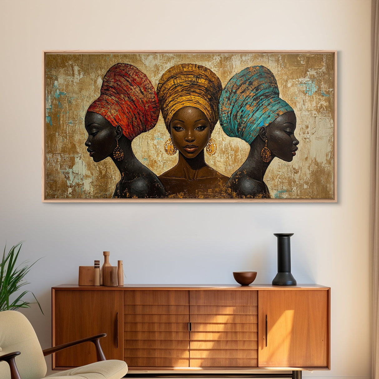 Elegant African Women Canvas Print, Bold Afrocentric Wall Art Decor, Moody Abstract Painting, Unique Bedroom Art Gift Idea