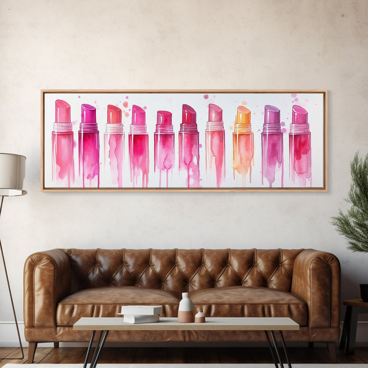 Vibrant Lipstick Shades Canvas Print, Pink Makeup Wall Art, Feminine Bedroom Decor, Whimsical Beauty Room Artwork Gift Idea