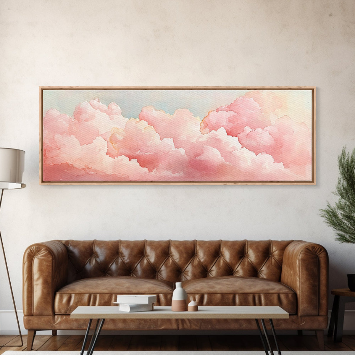 Dreamy Pink Clouds Canvas Print, Light Pink Wall Art, Minimalist Sky Art, Bedroom Decor, Soft Pastel Landscape Art, Horizontal Wall Art