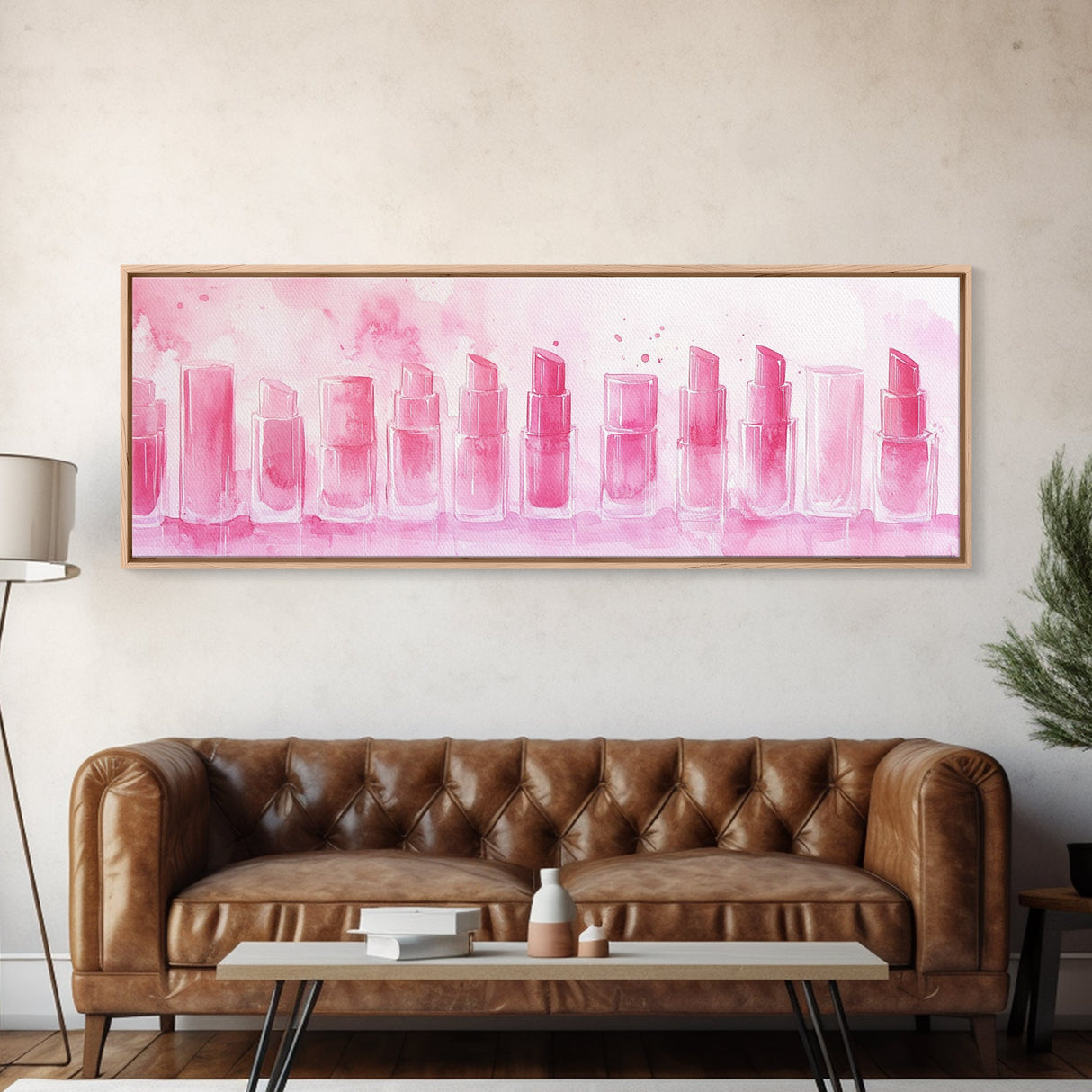 Pink Lipstick Wall Art, Canvas Print, Feminine Beauty Decor, Whimsical Art, Perfect Gift Idea, Above Desk Artwork, Makeup Room Style