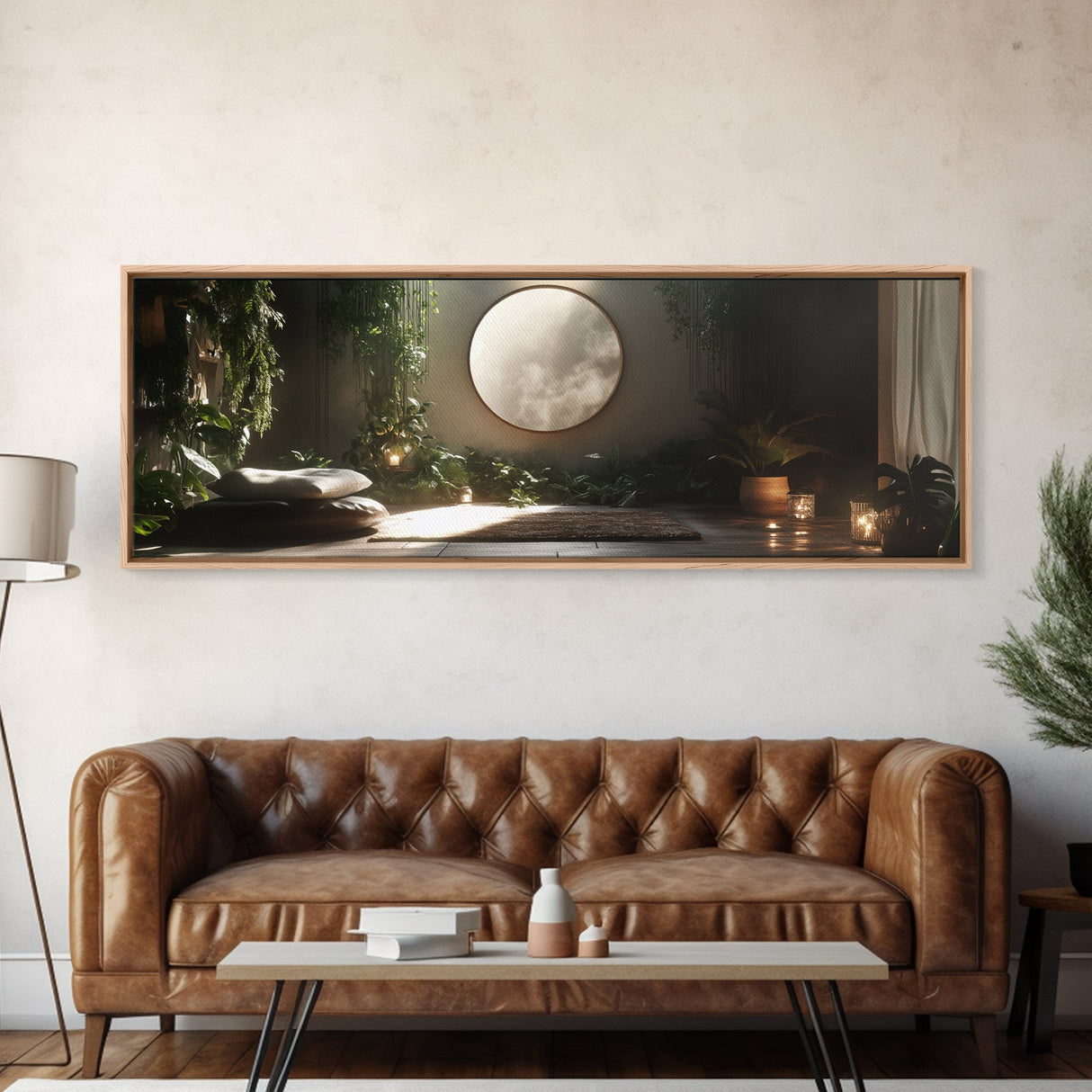 Zen Canvas Print Minimalist Indoor Jungle Art Peaceful Boho Decor Relaxing Yoga Art Bedroom Wall Art Nature Inspired