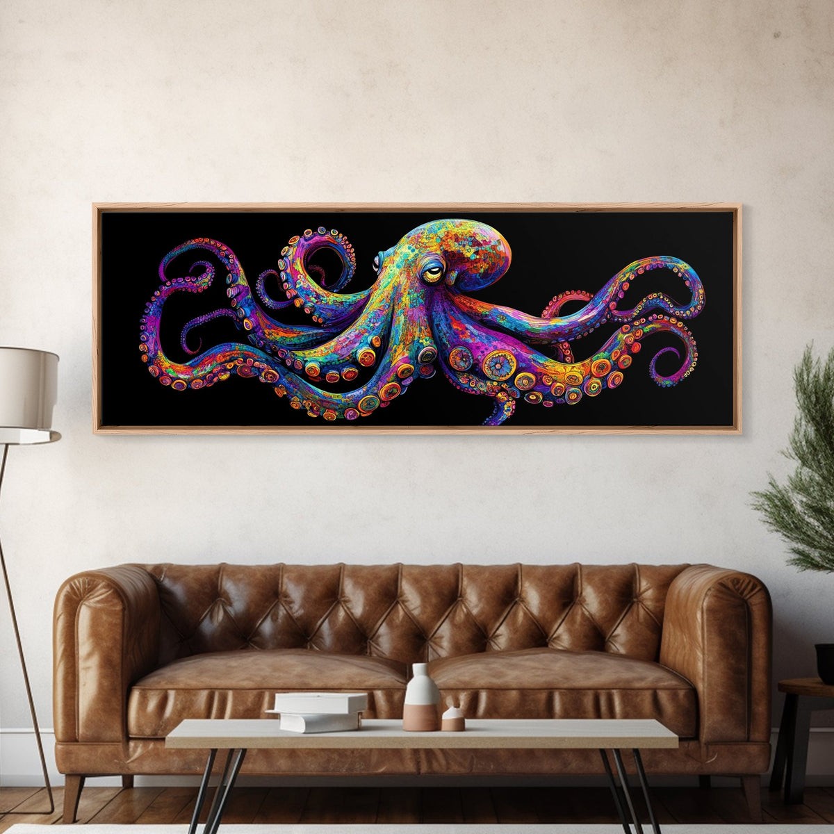 Vibrant Octopus Art Canvas Print Coastal Decor Nautical Wall Art Gift Idea Underwater Ocean Life Abstract Extra Wide Horizontal