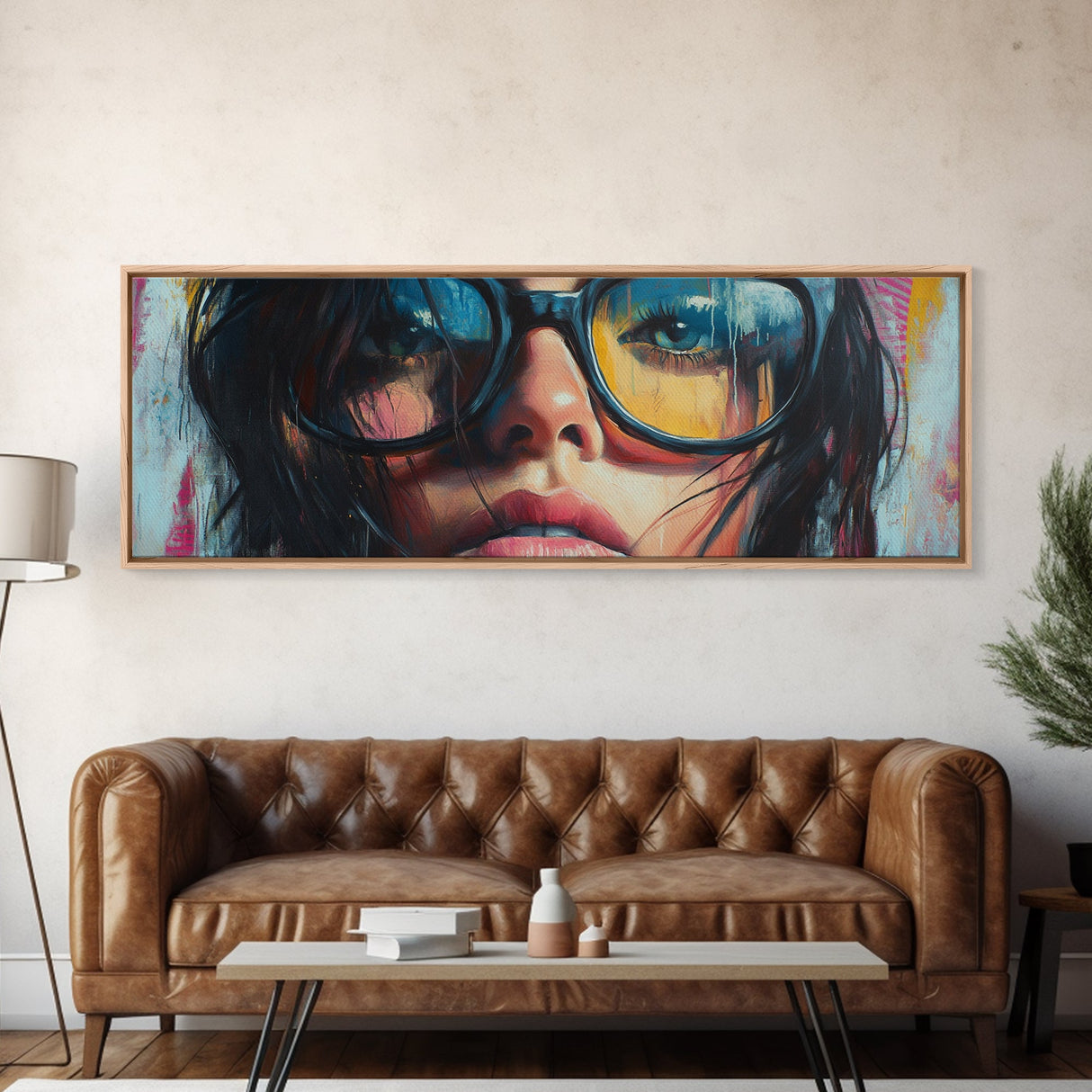 Stylish Woman Portrait Canvas Print, Boho Whimsical Art Modern Decor, Gift Idea Living Room Pop Art Vibrant Expression Artwork