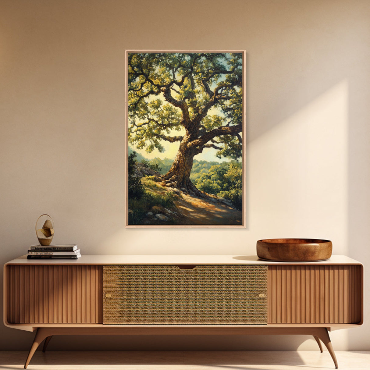 Majestic Oak Tree Framed Canvas Print Rustic Landscape Painting Oak Tree Art Above Couch Decor Living Room Wall Art Gift Idea