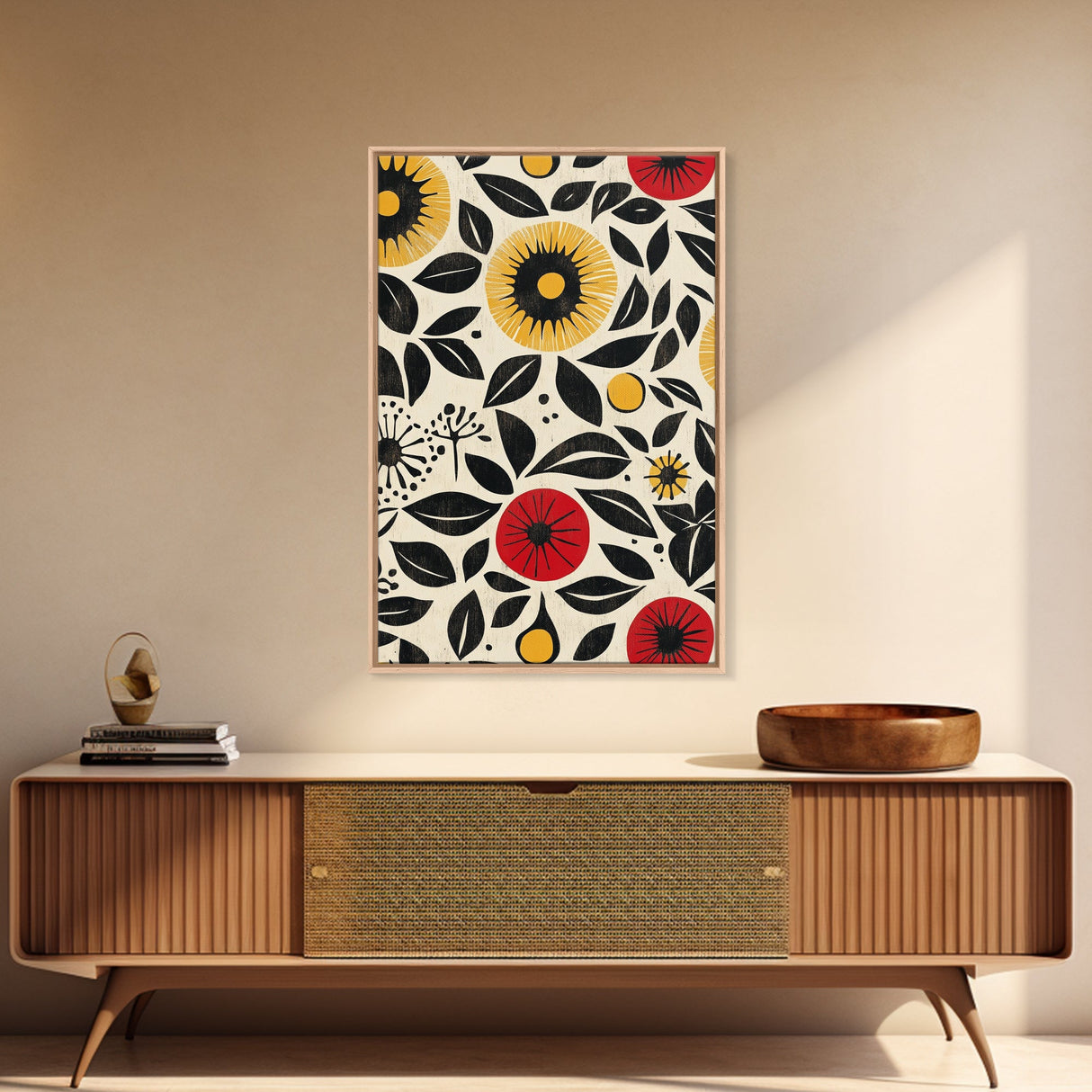 Modern Botanical Framed Canvas Print, Wildflower Pattern Wall Art, Vibrant Floral Art, Living Room Decor, Extra Wide Rustic Decor