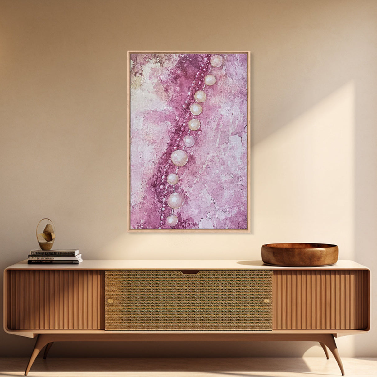 Pearlescent Beads Abstract Canvas Print Light Pink Wall Art Vertical Artwork Minimalist Decor Original Painting Bedroom Art
