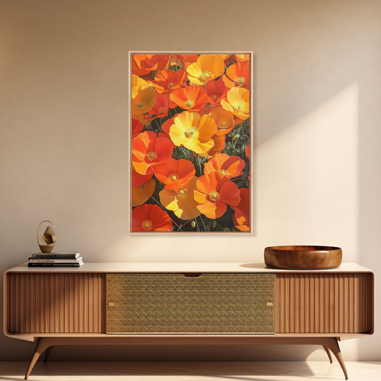 Vibrant Poppy Canvas Print with California Wildflower Art, Bright Floral Rustic Decor, Farmhouse Nature Landscape for Living Room