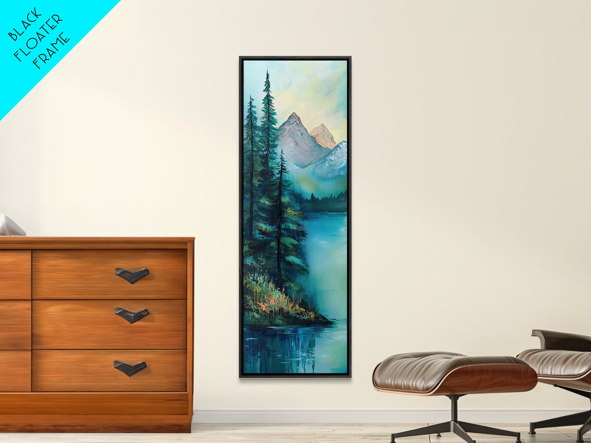 Landscape Lake, nature oil painting, framed canvas print, landscape painting, lake Tahoe art, moody art, tall narrow art